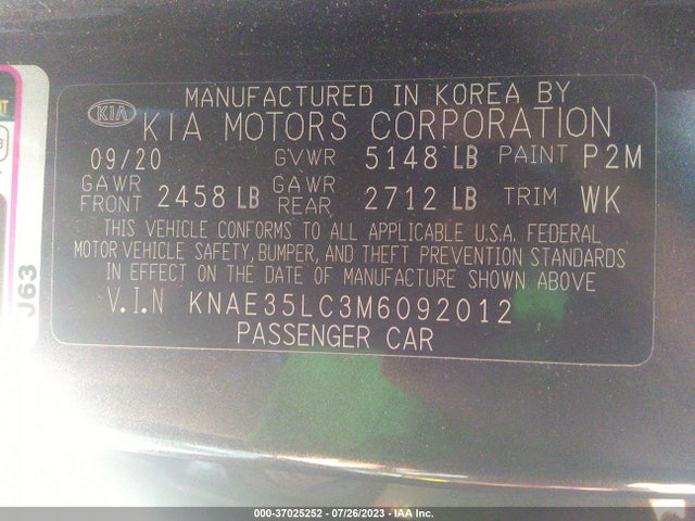 2021 Kia Stinger, VIN: KNAE35LC3M6092012