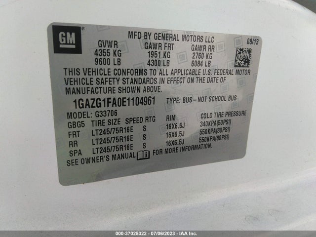 Chevrolet Express Passenger Lt 2014 1GAZG1FA0E1104961 Image 9