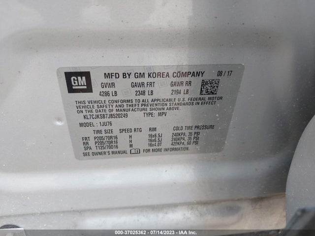 Chevrolet TRAX LS 2018 KL7CJKSB7JB520249 Image 16