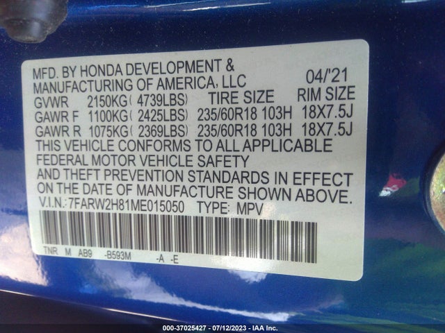 Honda Cr-v Ex-l 2021 7FARW2H81ME015050 Image 16