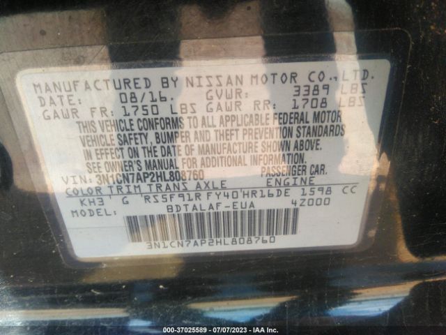 3N1CN7AP2HL808760 Nissan Versa Sedan S