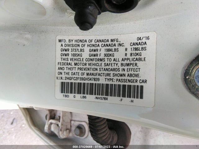 Honda Civic Sedan Lx 2016 2HGFC2F59GH547839 Image 9
