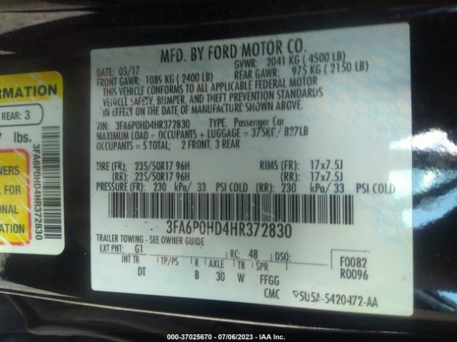 3FA6P0HD4HR372830 Ford FUSION SE
