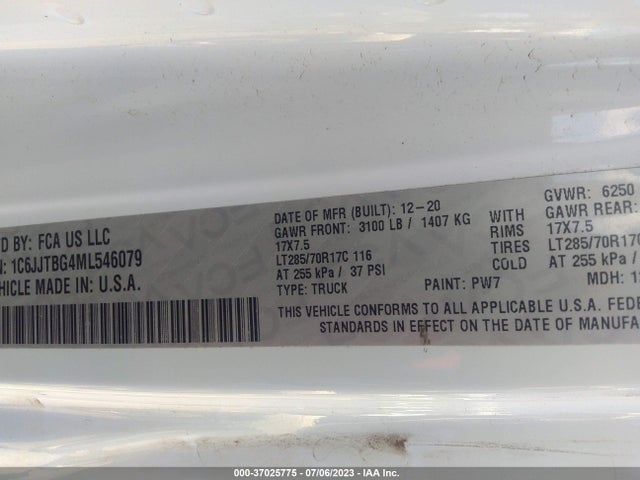 Jeep Gladiator 2021 1C6JJTBG4ML546079 Image 26