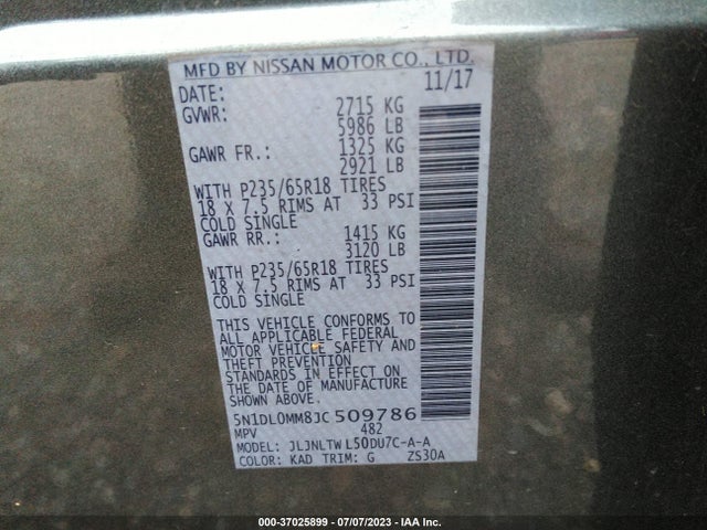 5N1DL0MM8JC509786 Infiniti QX60