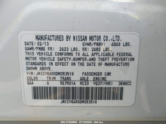 Aukcja sprzedaży 2013 Infiniti G37 Sedan X, vin: JN1CV6AR0DM353516, numer aukcji: 37025905