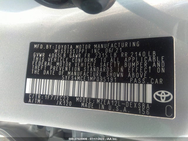 Toyota COROLLA SE 2021 5YFS4MCE1MP095191 Image 9