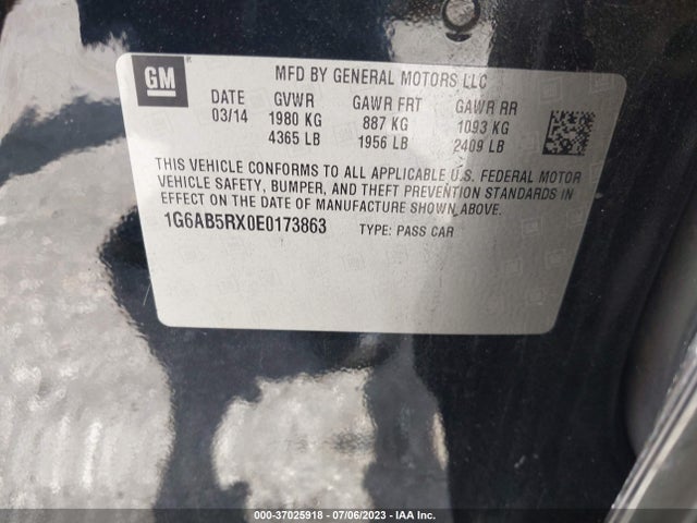 1G6AB5RX0E0173863 Cadillac Ats Luxury Rwd