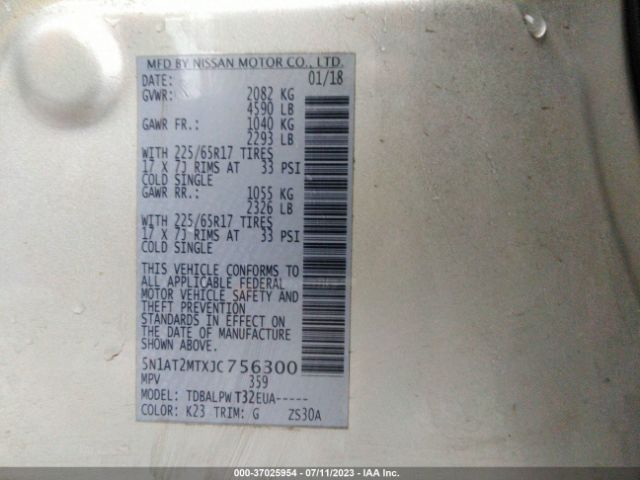 5N1AT2MTXJC756300 Nissan ROGUE S