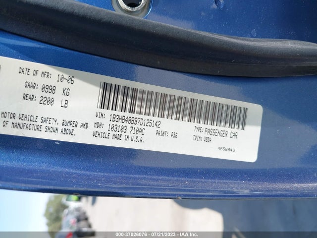 2007 DODGE CALIBER SXT VIN: 1B3HB48B97D125142