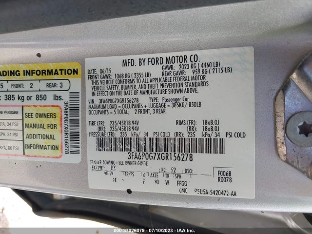 3FA6P0G7XGR156278 Ford FUSION S