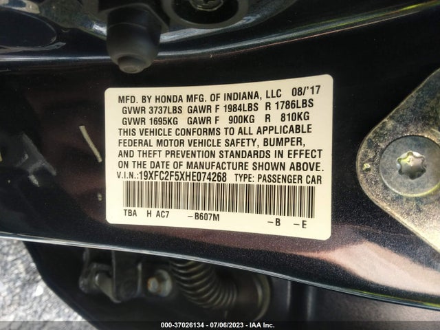 Honda Civic Sedan Lx 2017 19XFC2F5XHE074268 Image 9