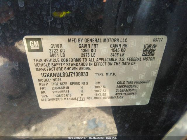 1GKKNULS0JZ138833 GMC ACADIA SLT