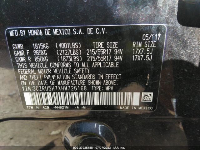 3CZRU5H7XHM726168 Honda Hr-v Ex-l Navi