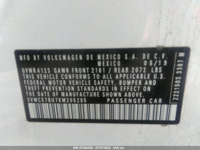 3VWC57BU7KM205285 Volkswagen Jetta S/se/r-line