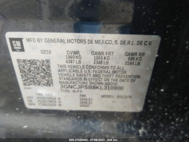 Chevrolet Trax Lt 2019 3GNCJPSB8KL310900 Image 9