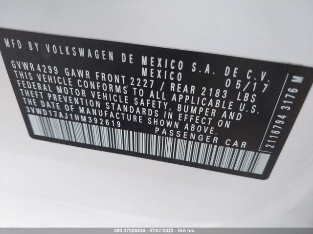3VWD17AJ1HM392619 Volkswagen Jetta 1.8t Sport