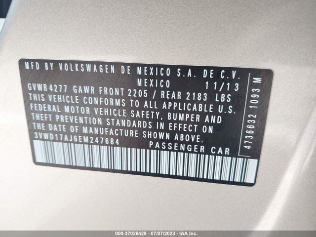 3VWD17AJ6EM247684 Volkswagen Jetta Sedan Se
