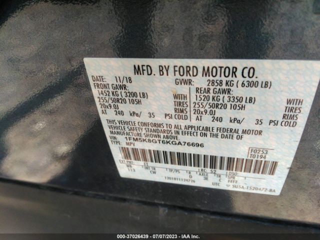 1FM5K8GT6KGA76696 Ford EXPLORER SPORT