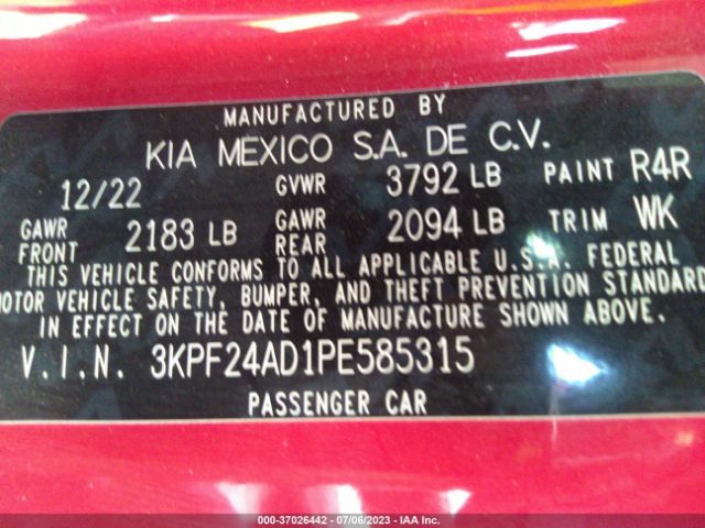 3KPF24AD1PE585315 KIA Forte Lxs