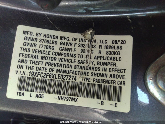 Honda Civic Sedan Lx 2020 19XFC2F6XLE027274 Image 9