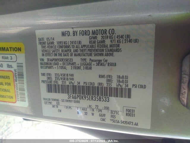 Ford Fusion Titanium 2014 3FA6P0K95ER358533 Image 9