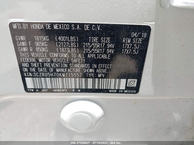 Honda Hr-v Ex-l 2019 3CZRU5H70KM715557 Image 9
