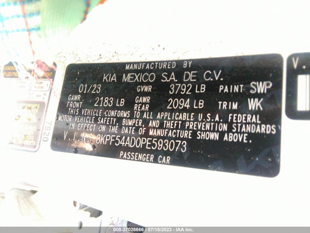 2023 KIA FORTE GT LINE VIN: 3KPF54AD0PE593073