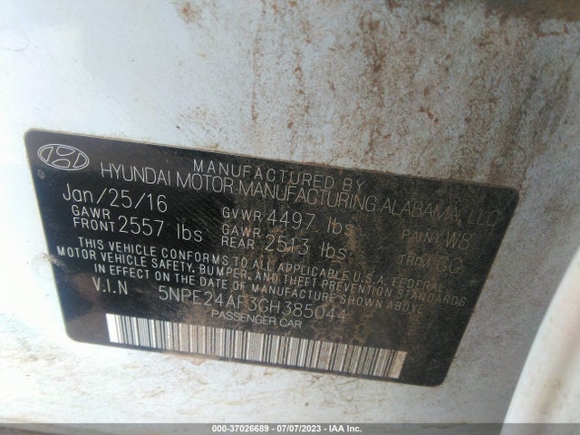 2016 HYUNDAI SONATA 2.4L SE VIN: 5NPE24AF3GH385044