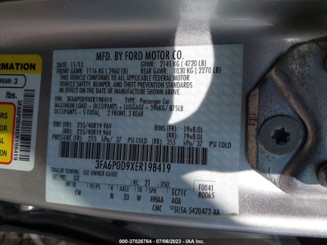 3FA6P0D9XER198419 Ford Fusion Titanium