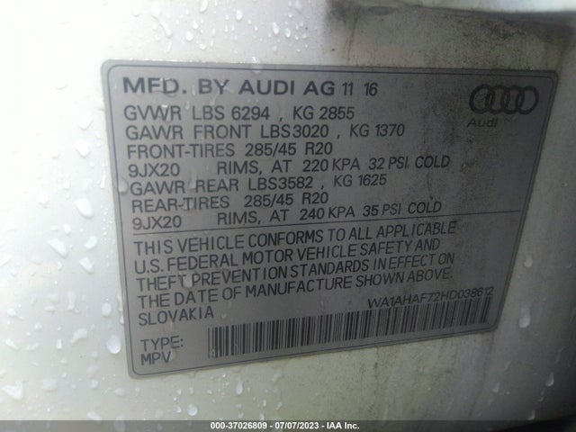 WA1AHAF72HD038612 Audi Q7 PREMIUM