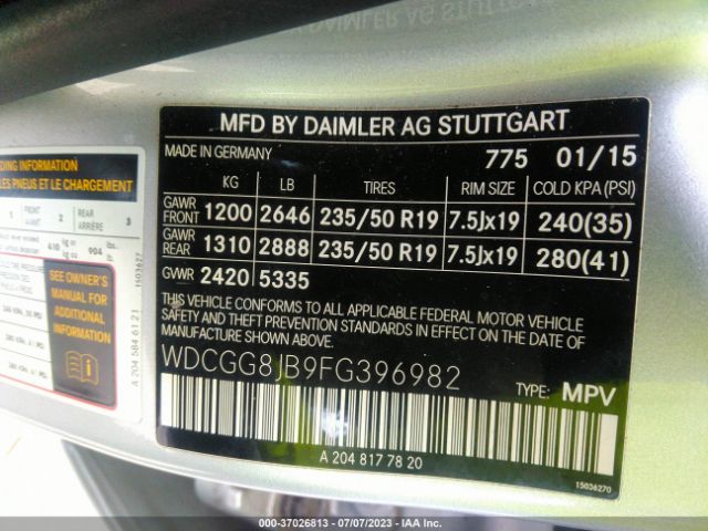 WDCGG8JB9FG396982 Mercedes-Benz Glk-class Glk 350