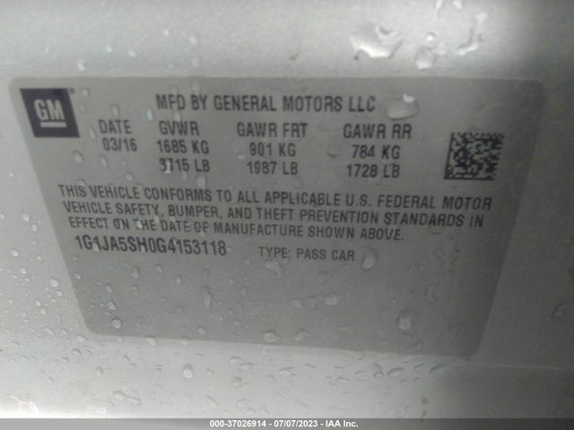 Chevrolet SONIC LS 2016 1G1JA5SH0G4153118 Image 10