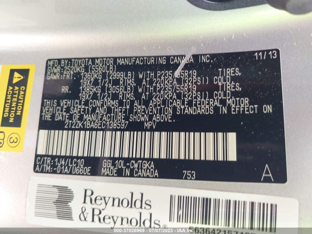 2T2ZK1BA6EC138597 Lexus RX 350