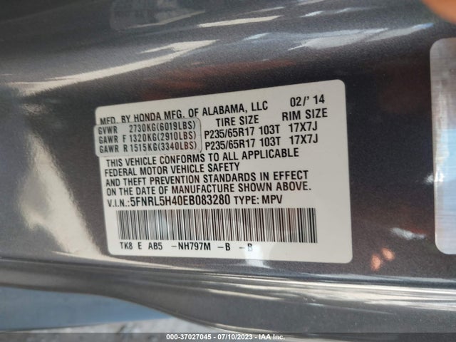 Honda ODYSSEY EX 2014 5FNRL5H40EB083280 Image 9