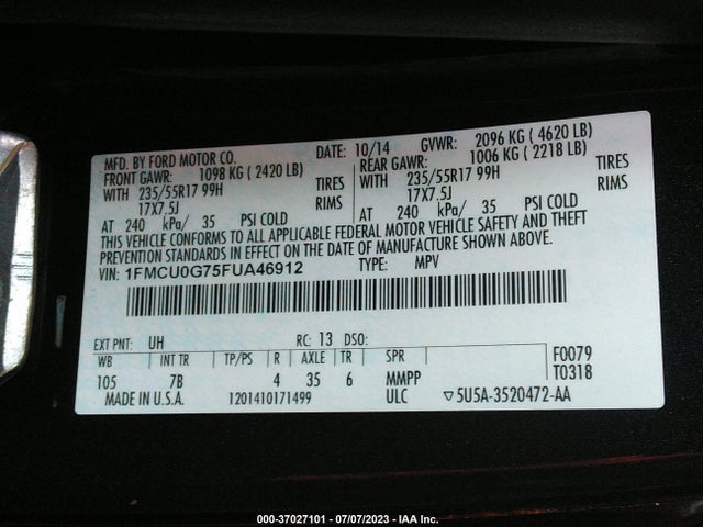 Ford ESCAPE SE 2015 1FMCU0G75FUA46912 Image 10