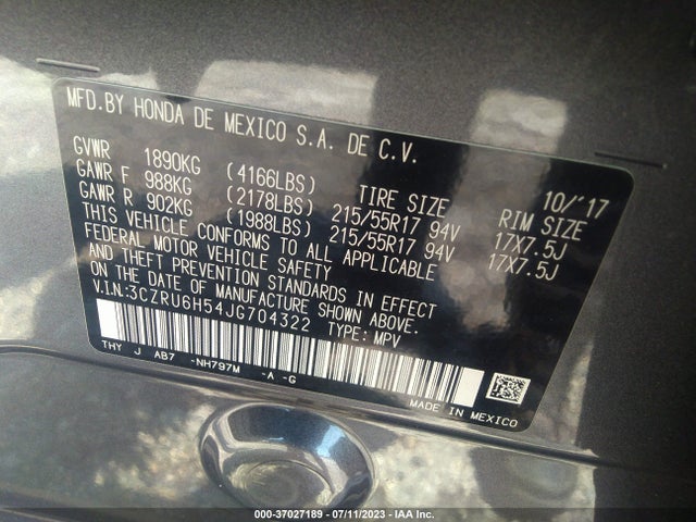 Honda HR-V EX 2018 3CZRU6H54JG704322 Image 9