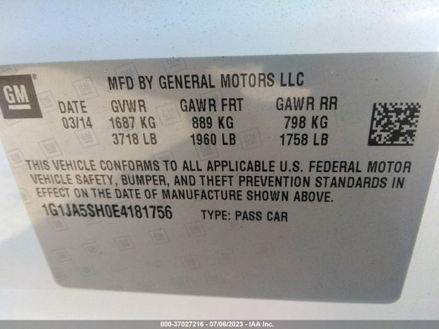 Chevrolet SONIC LS 2014 1G1JA5SH0E4181756 Image 10