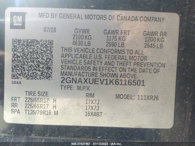 Chevrolet EQUINOX LT 2019 2GNAXUEV1K6116501 Image 9