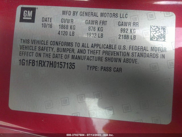 Chevrolet Camaro 1lt 2017 1G1FB1RX7H0157135 Image 10