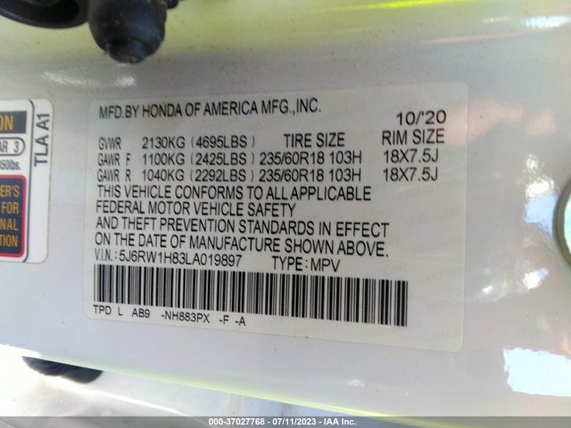Honda Cr-v Ex-l 2020 5J6RW1H83LA019897 Image 9