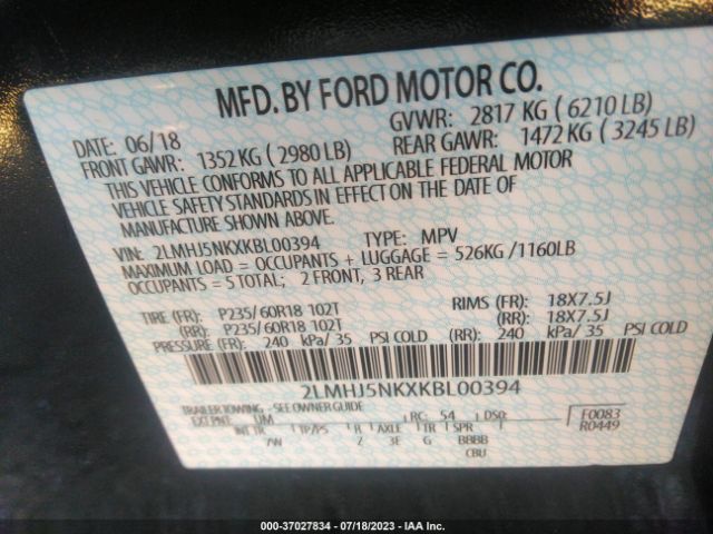 2LMHJ5NKXKBL00394 Lincoln MKT