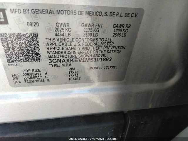 Chevrolet EQUINOX LT 2021 3GNAXKEV1MS101893 Image 9