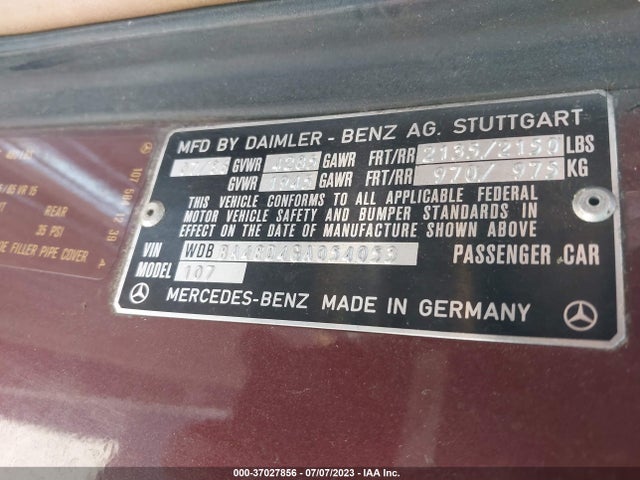 1986 MERCEDES-BENZ 560 SL VIN: WDBBA48D4GA054053