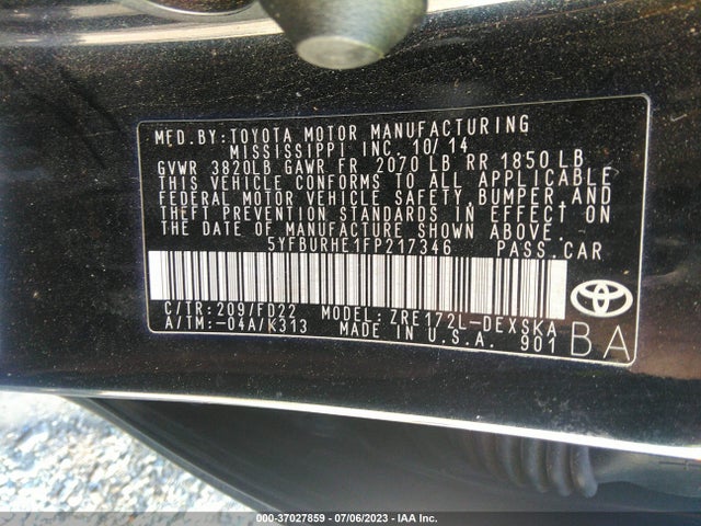 Toyota Corolla L/le/s/s Plus/le Plus 2015 5YFBURHE1FP217346 Image 9