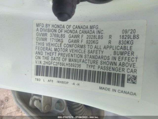 2HGFC2F69LH589236 Honda Civic Sedan Lx