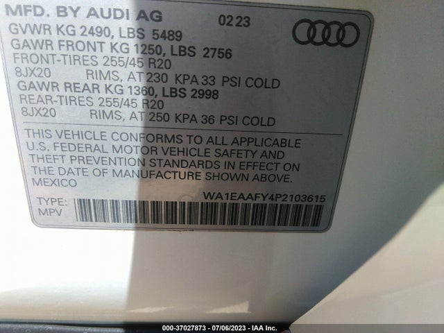 WA1EAAFY4P2103615 Audi Q5 S Line Premium Plus