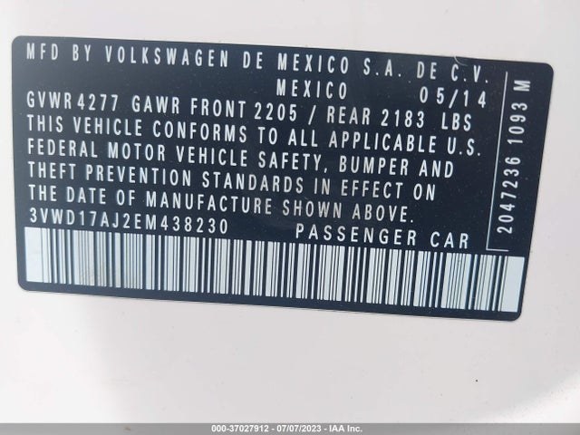 3VWD17AJ2EM438230 Volkswagen Jetta Sedan Se
