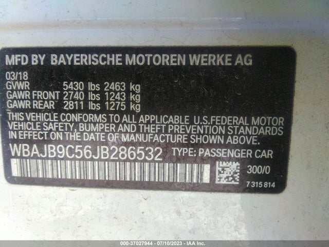 2018 BMW M550I XDRIVE VIN: WBAJB9C56JB286532