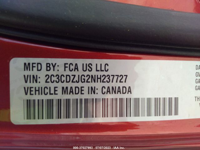 2C3CDZJG2NH237727 Dodge Challenger Gt